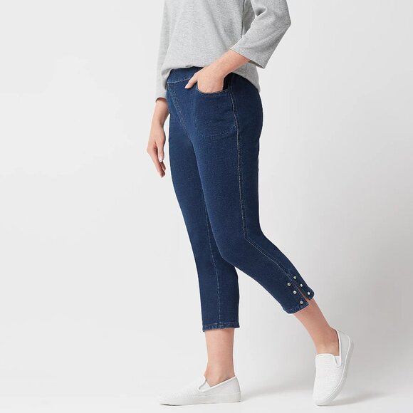 Quacker Factory DreamJeannes Pull-On Crop Pants with Bling Stones Sz Med - Picture 2 of 6